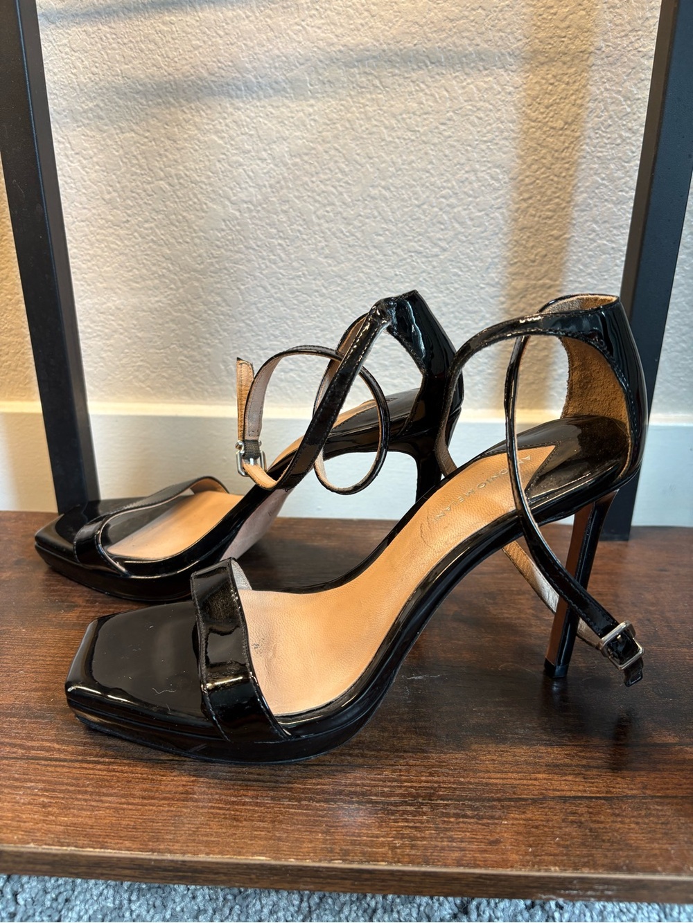 ANTONIO MELANI Black Patent Ankle-Strap Square-Toe Heels - Picture 4 of 8